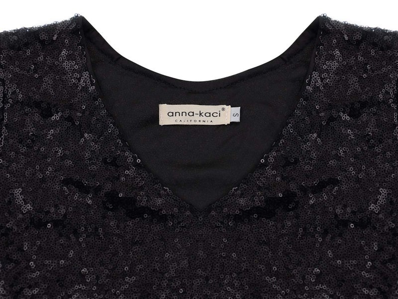 Anna-Kaci Women's Short Sleeve V-Neck Sequin Shift T-Shirt Mini Dress, Black, Small - Image 5